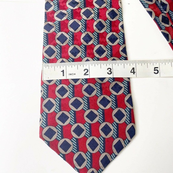 Oscar de la Renta Silk Tie Necktie Red Blue Made in USA Mixed Print - Picture 5 of 5